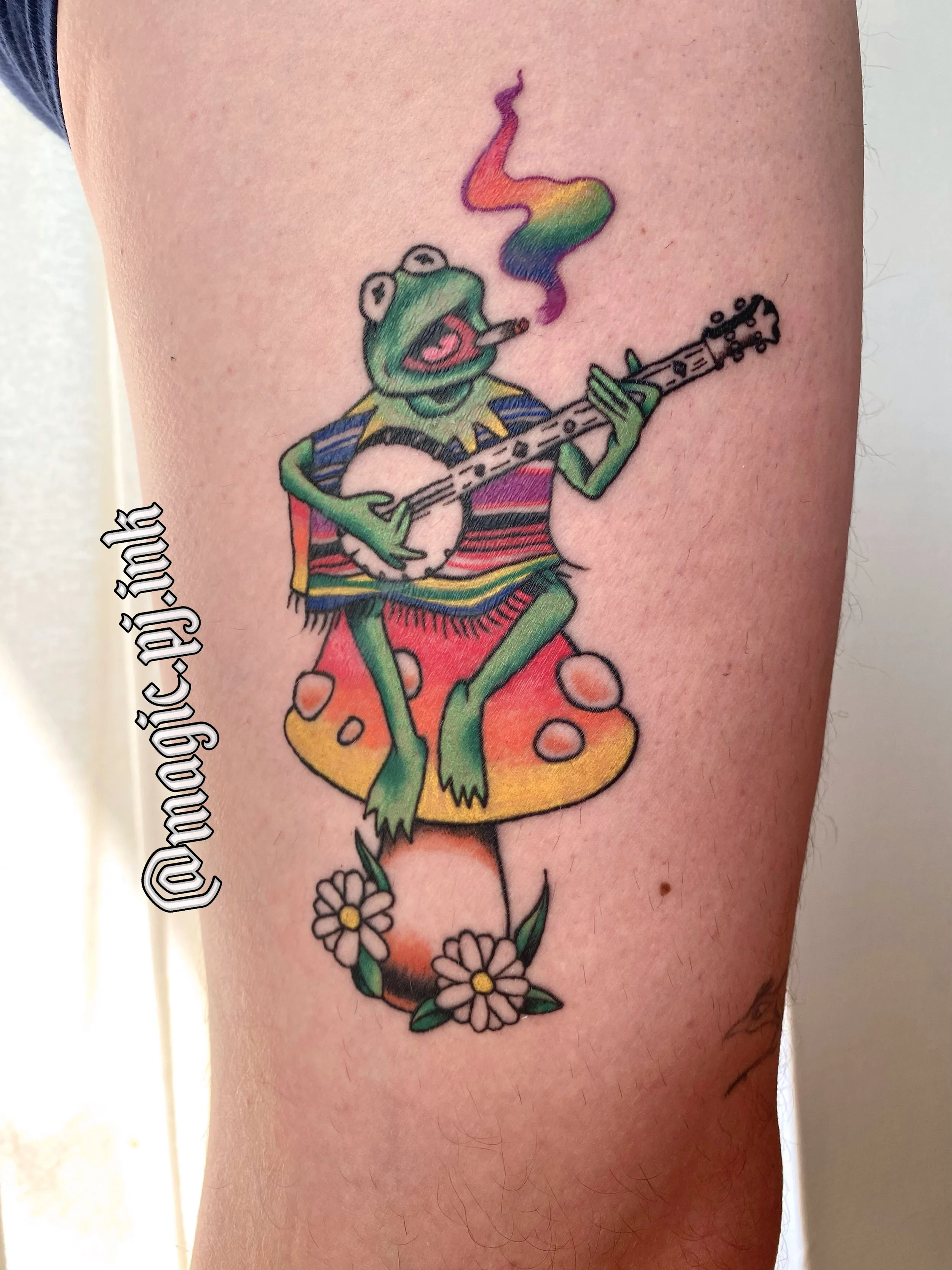Fun full color cartoon Kermit tattoo in Utrecht
