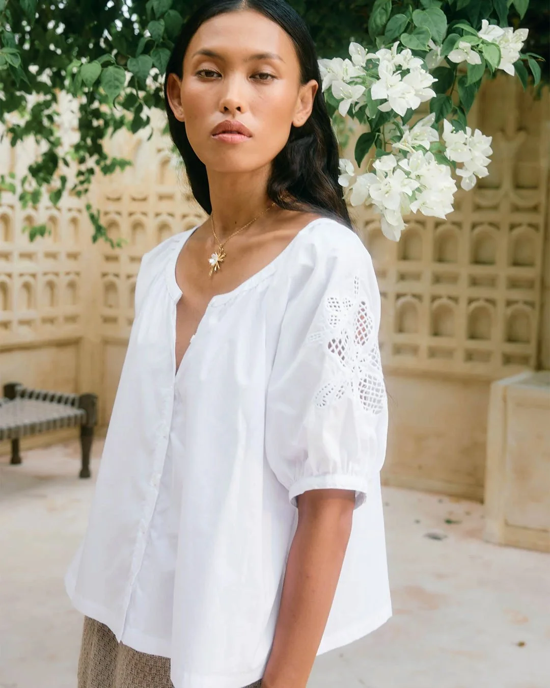 Crisp cotton, delicate detail! The Nilsa Button Top form @isleofmine pairs timeless poplin with intricate cutwork for a hint of effortless charm.⁠
⁠
⁠
_____________________________⁠
⁠
🌟For general enquiries, get in touch with us. Please contact us o