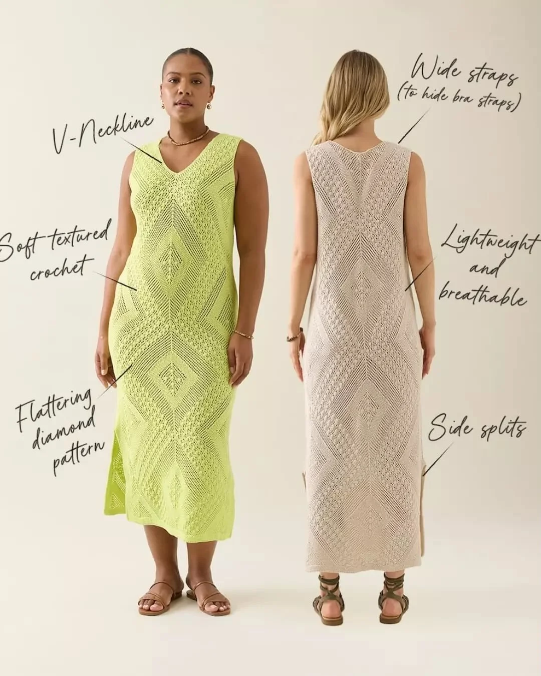 A sleeveless summer knit with laid-back polish, the Sylvie Dress from @isleofmine features a flattering V-neckline, side splits and subtle diamond texture. Its 7/8 length makes it perfect for day-to-night ease.

⁠
_____________________________⁠
⁠
🌟F