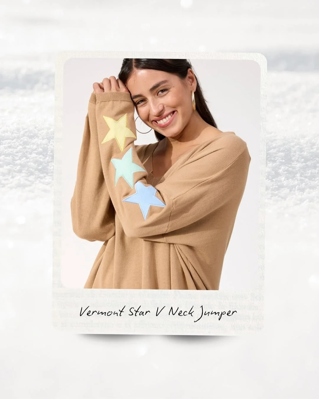 The Vermont Star V-Neck Jumper from @thehavenco features a flattering V-neckline and embroidered star accents on the sleeves, adding interest without overpowering the look. 

⁠
_____________________________⁠
⁠
🌟For general enquiries, get in touch wi