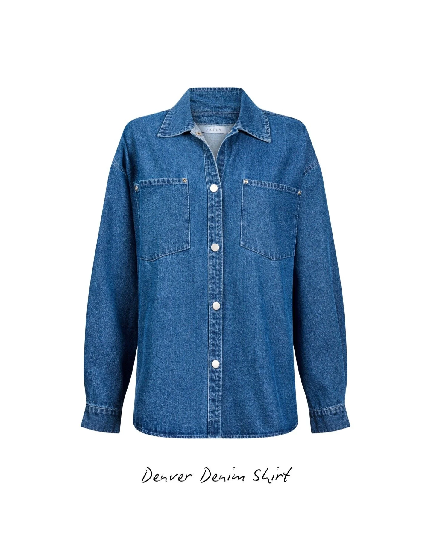 A modern denim essential designed for layering! The Denver Denim Shirt from @thehavenco features a classic shape with silver press stud detailing and chest pockets for a subtle utility feel. 

⁠
_____________________________⁠
⁠
🌟For general enquirie