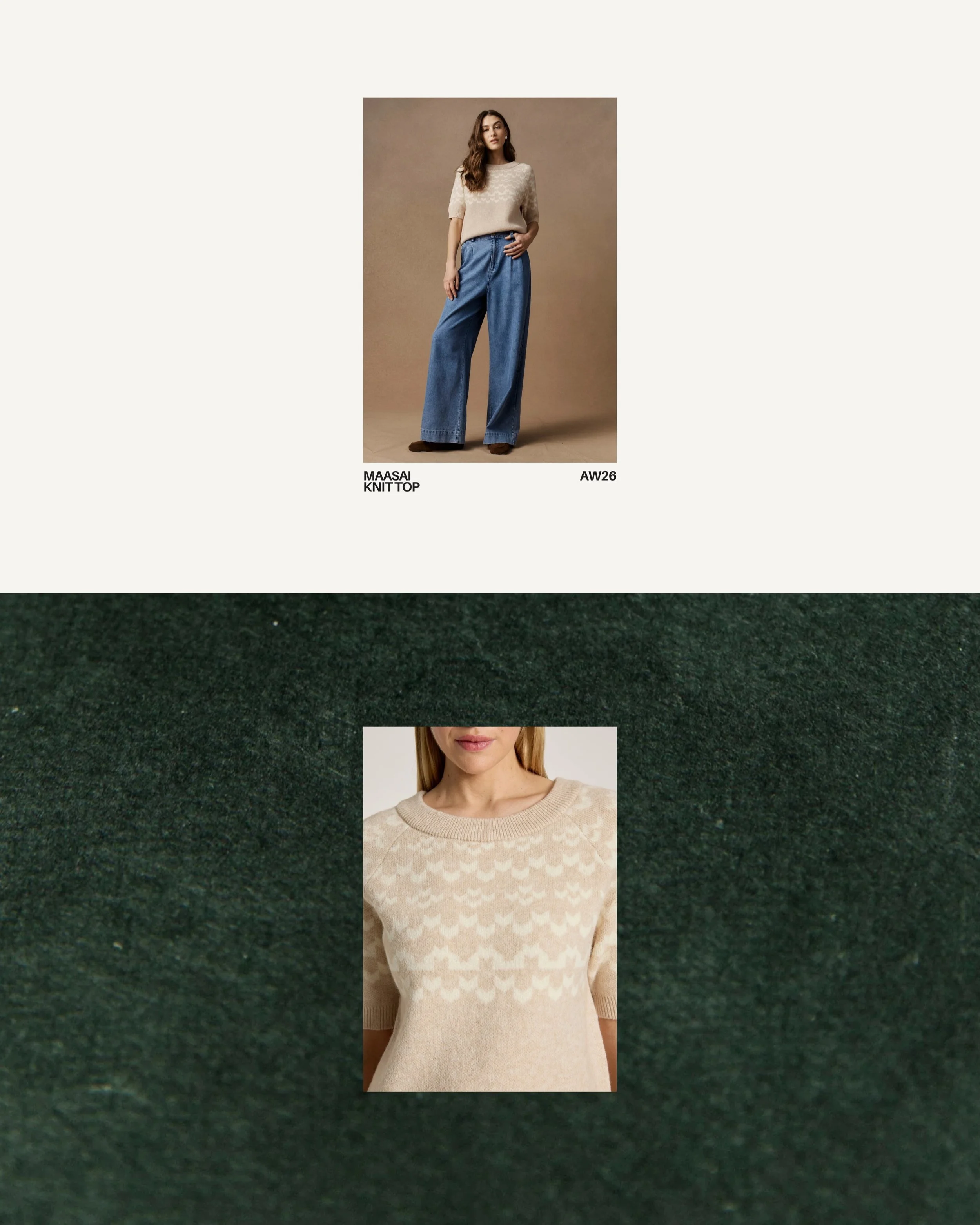A modern take on a Fair Isle-inspired knit. The Maasai Knit Top from @ebandivelifestyle features a two-tone patterned design with a thick ribbed, relaxed round neckline and short sleeves.
