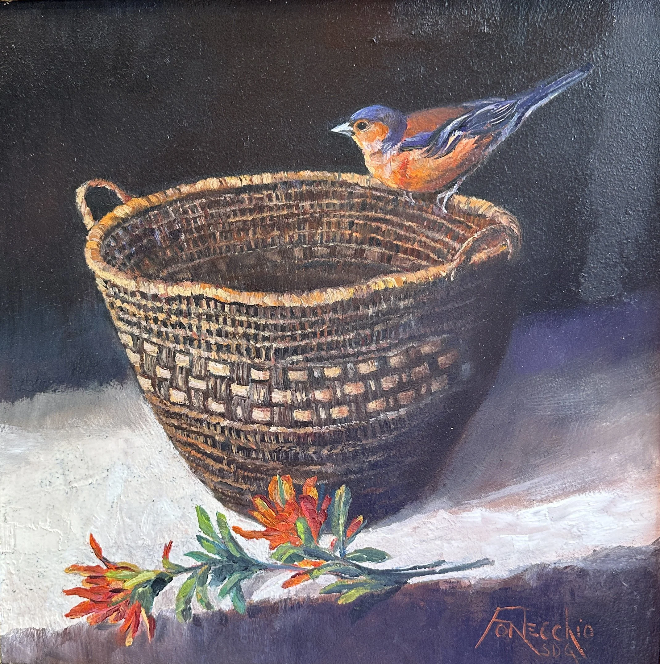 Jan Fontecchio / Salish Basket, Indian Paintbrush & Chaffinch