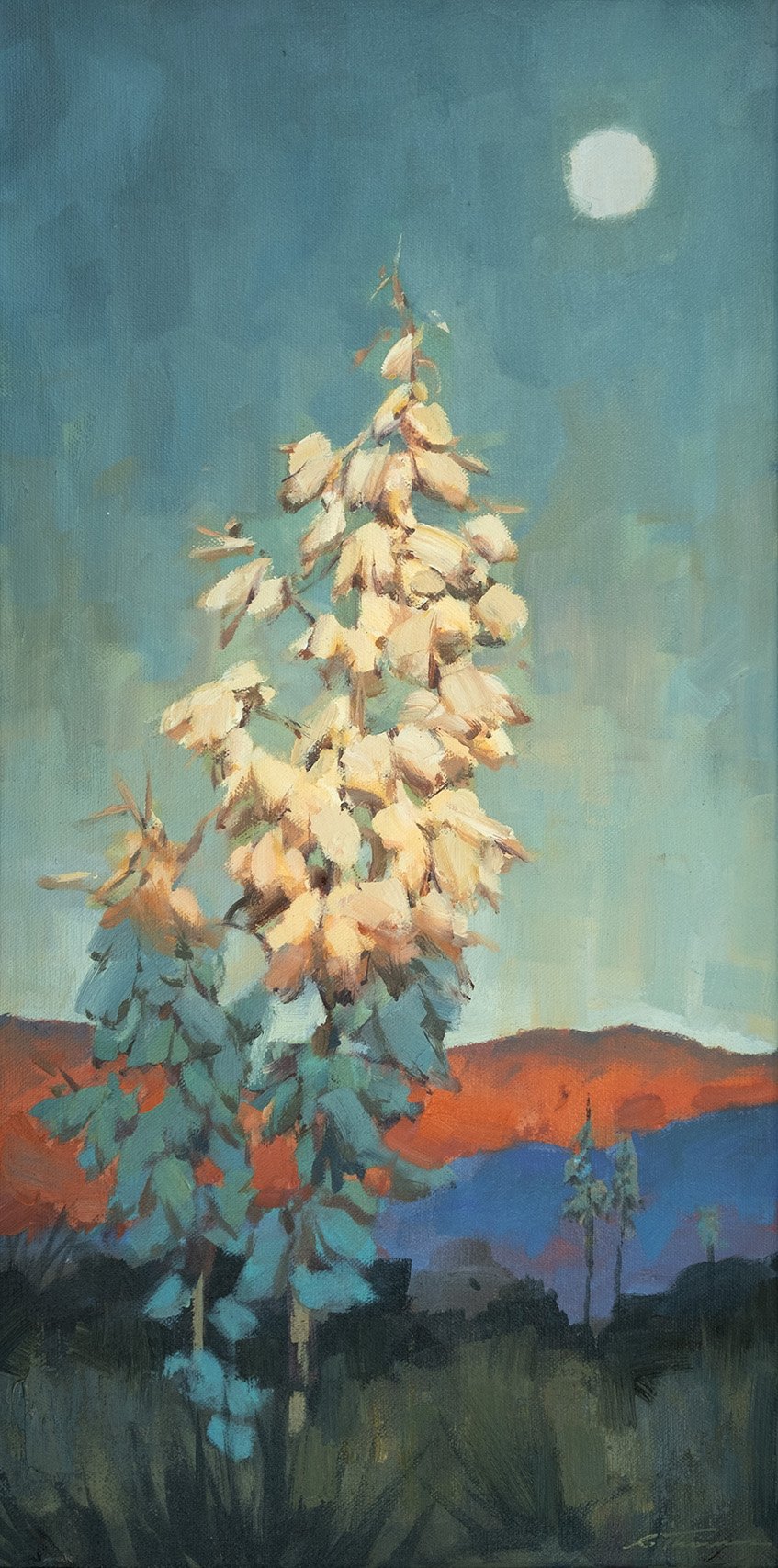 CThomas Moonrise & Yucca Blossoms $1400 Oil 12x24.jpg