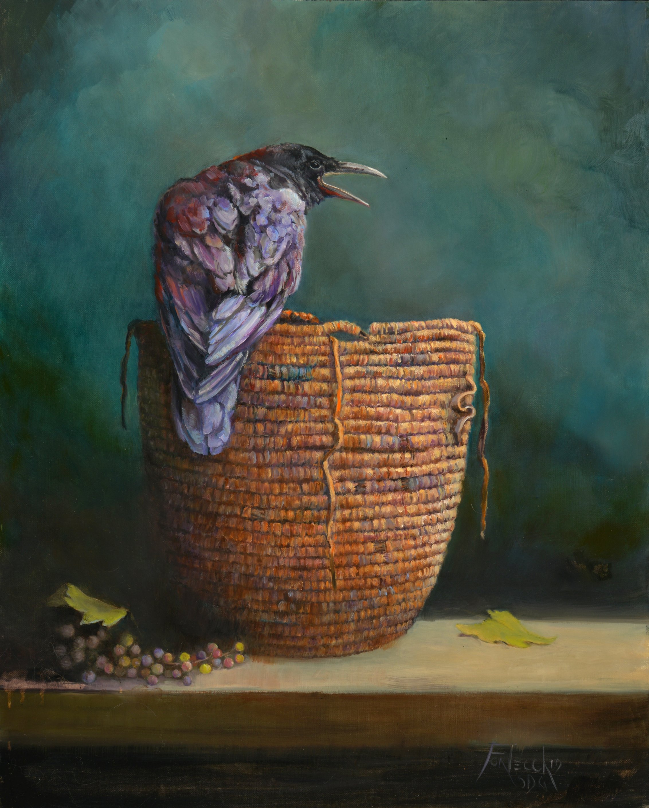 885 Salish Basket, Wild Grapes, and Raven 24x30 ML.jpg
