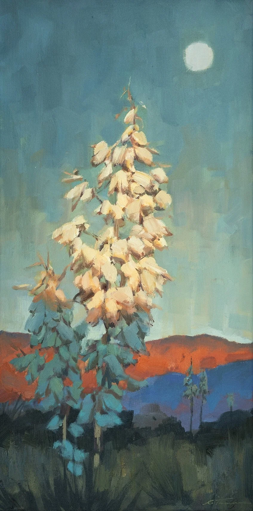 CThomas Moonrise & Yucca Blossoms $1400 Oil 12x24.jpg