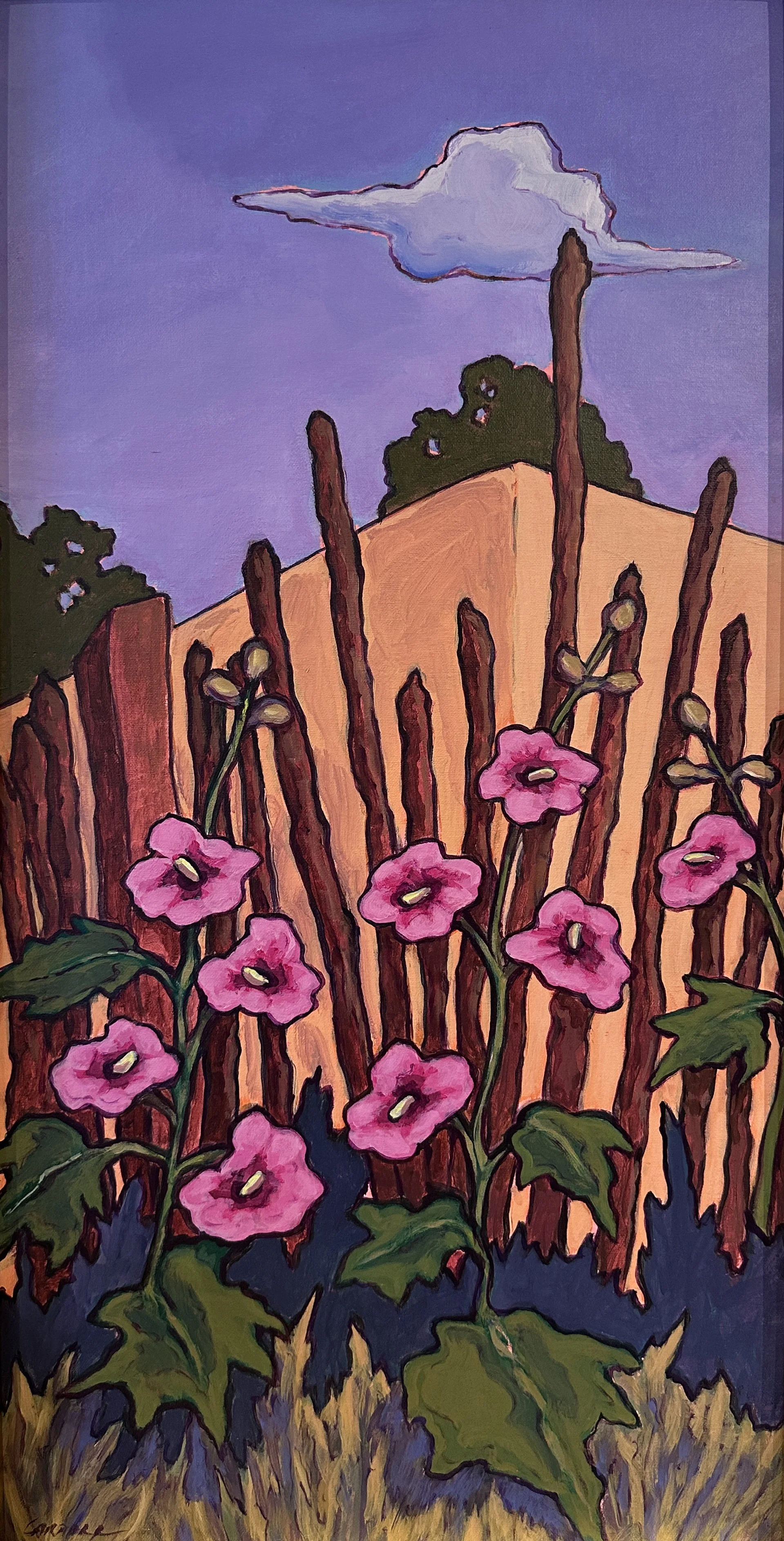 Debbie Carroll / Hollyhocks and Coyote Fence