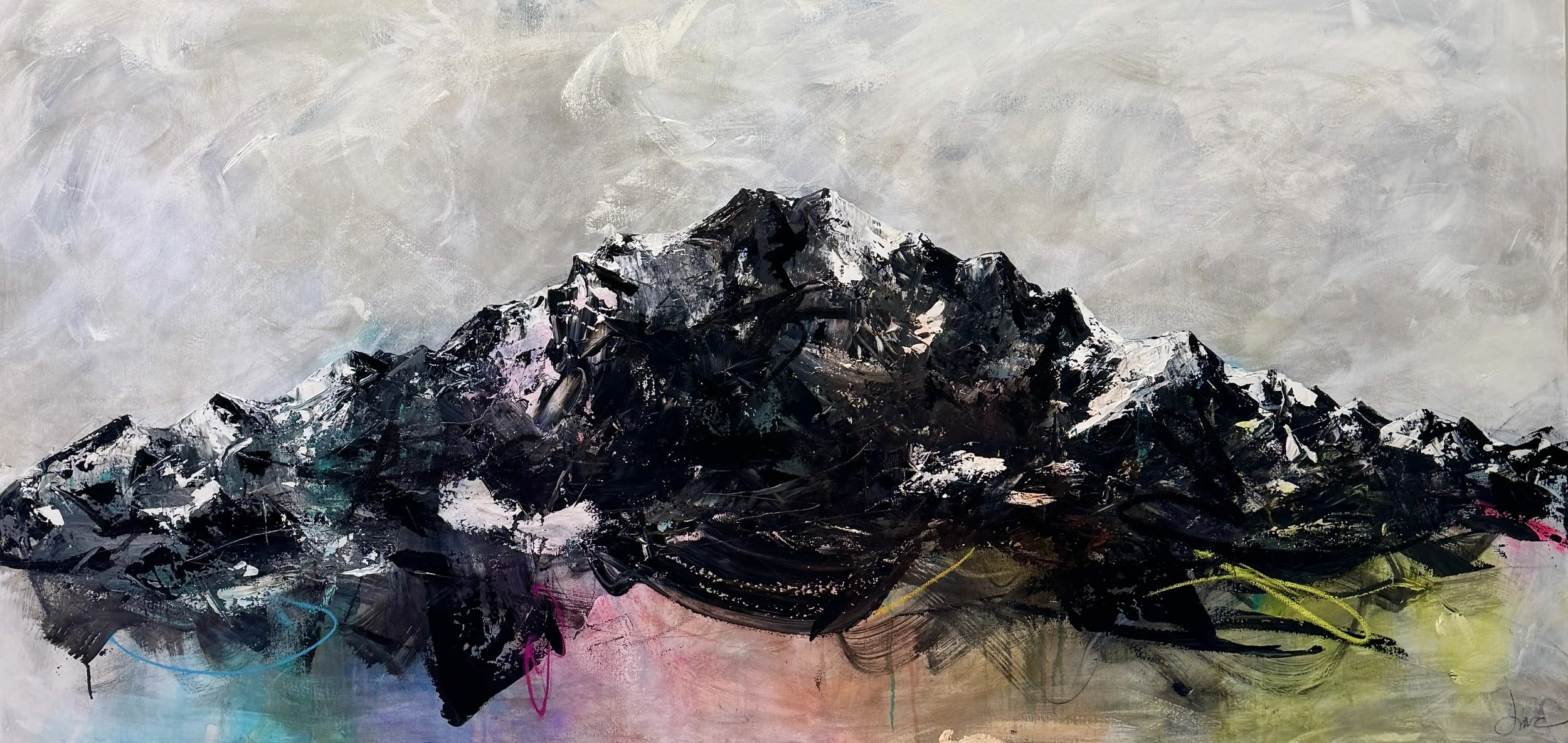 The Promise original mountain abstract painting by Jessica Craig, 36x72 acrylic mixed media canvas.