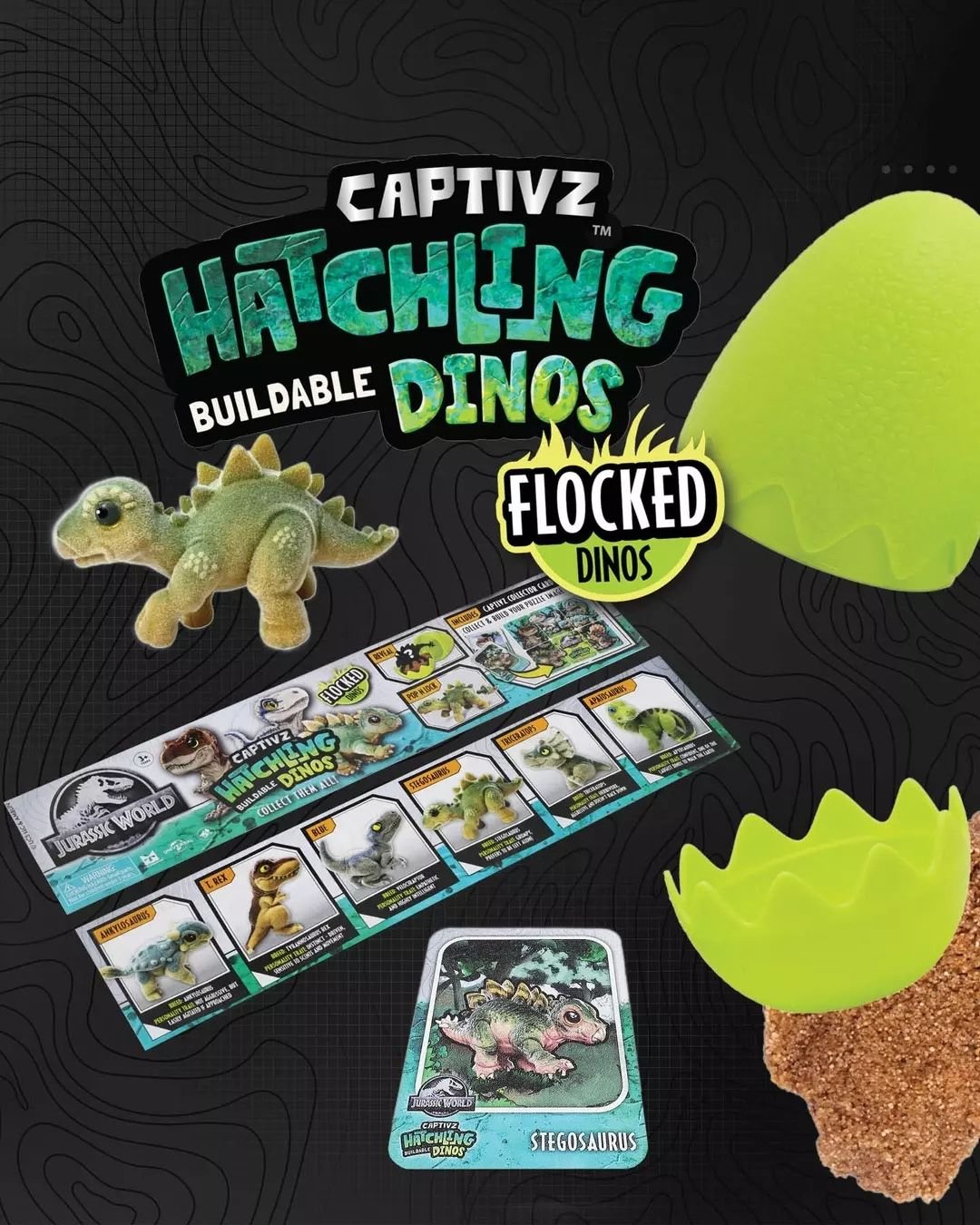Have you found your Flocked Hatchlings Squad yet? 

These pint-sized buildable baby dinosaurs are bright eyed and ready to explore the world! Ooze through Paleo Slime to reveal which buildable baby dinosaur you've hatched. 

Featuring 6 species to co