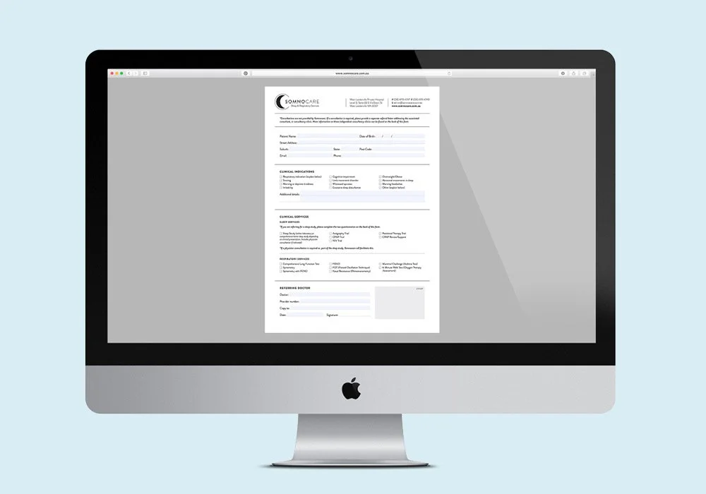 Somnocare editable PDF downloadable referral form.