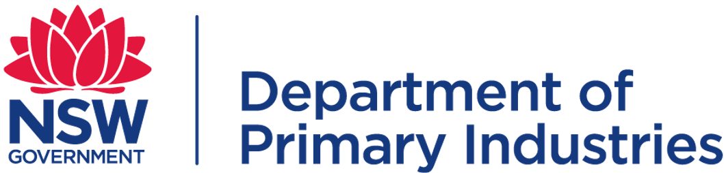 Logo of the New South Wales Government Department of Primary Industries featuring a red stylized lotus flower and blue text.