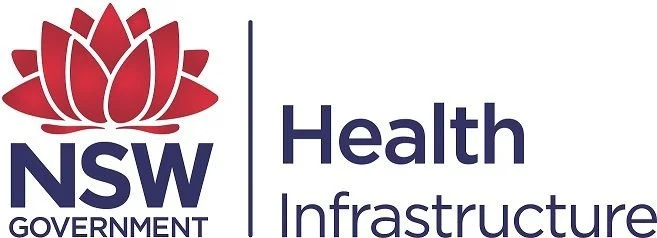 NSW Government Health Infrastructure logo with a red lotus flower and text in navy blue.