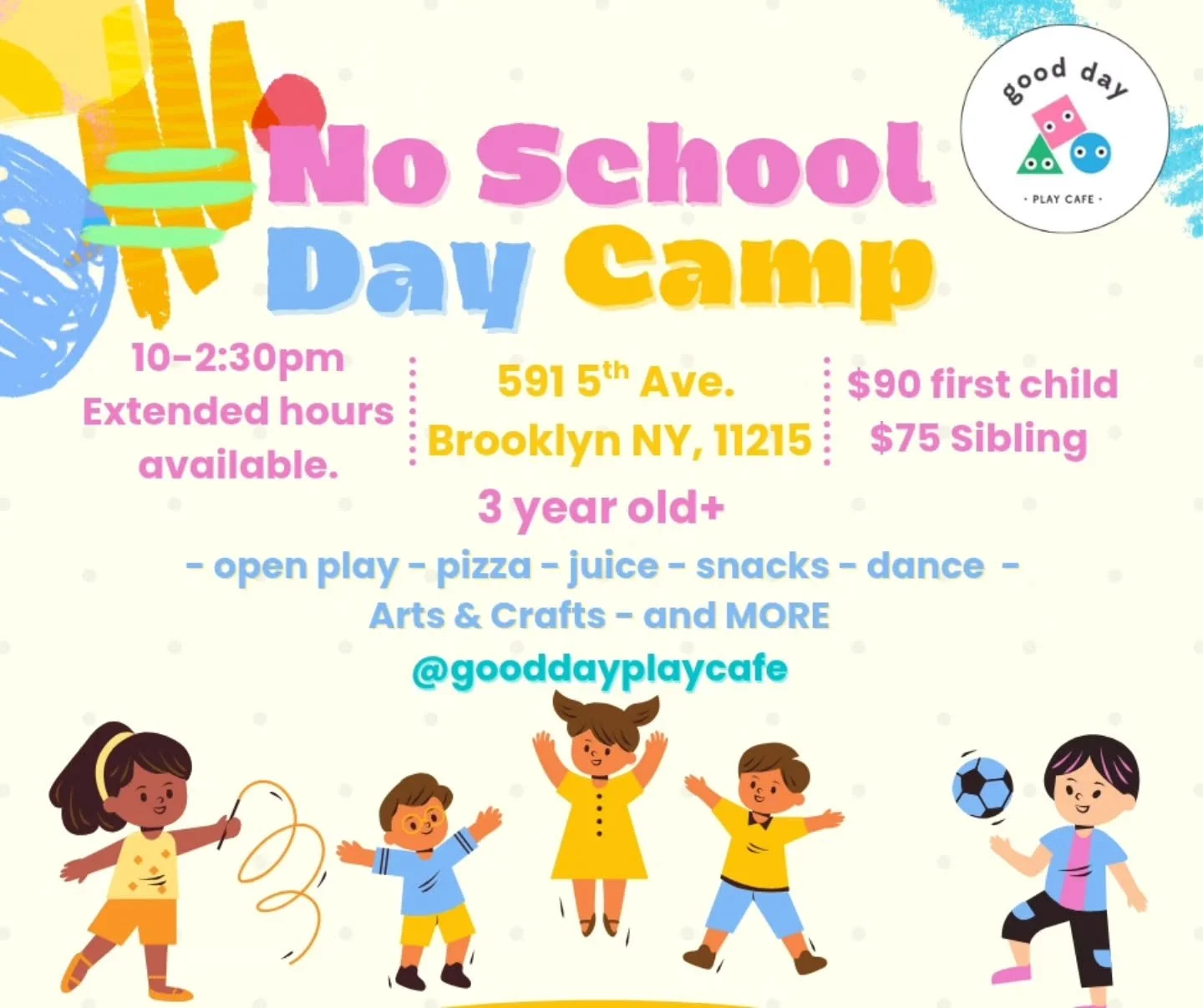 No school? No problem! Drop your little one(s) off for a day of fun, friends, play, learn, and more at our No School Day Camp!
New dates added!
Monday 10/20
Tuesday 11/4
Tuesday 11/11
Now available to reserve on our website under "book now&quo