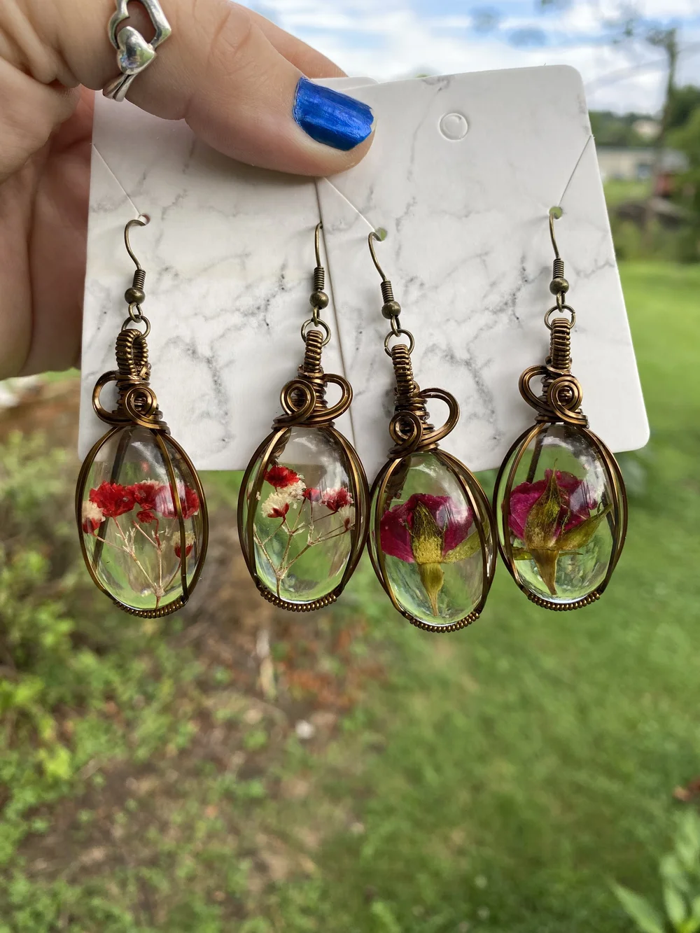 Epoxy Resin Jewelry Earrings Pressed Flower Resin Earrings Golden