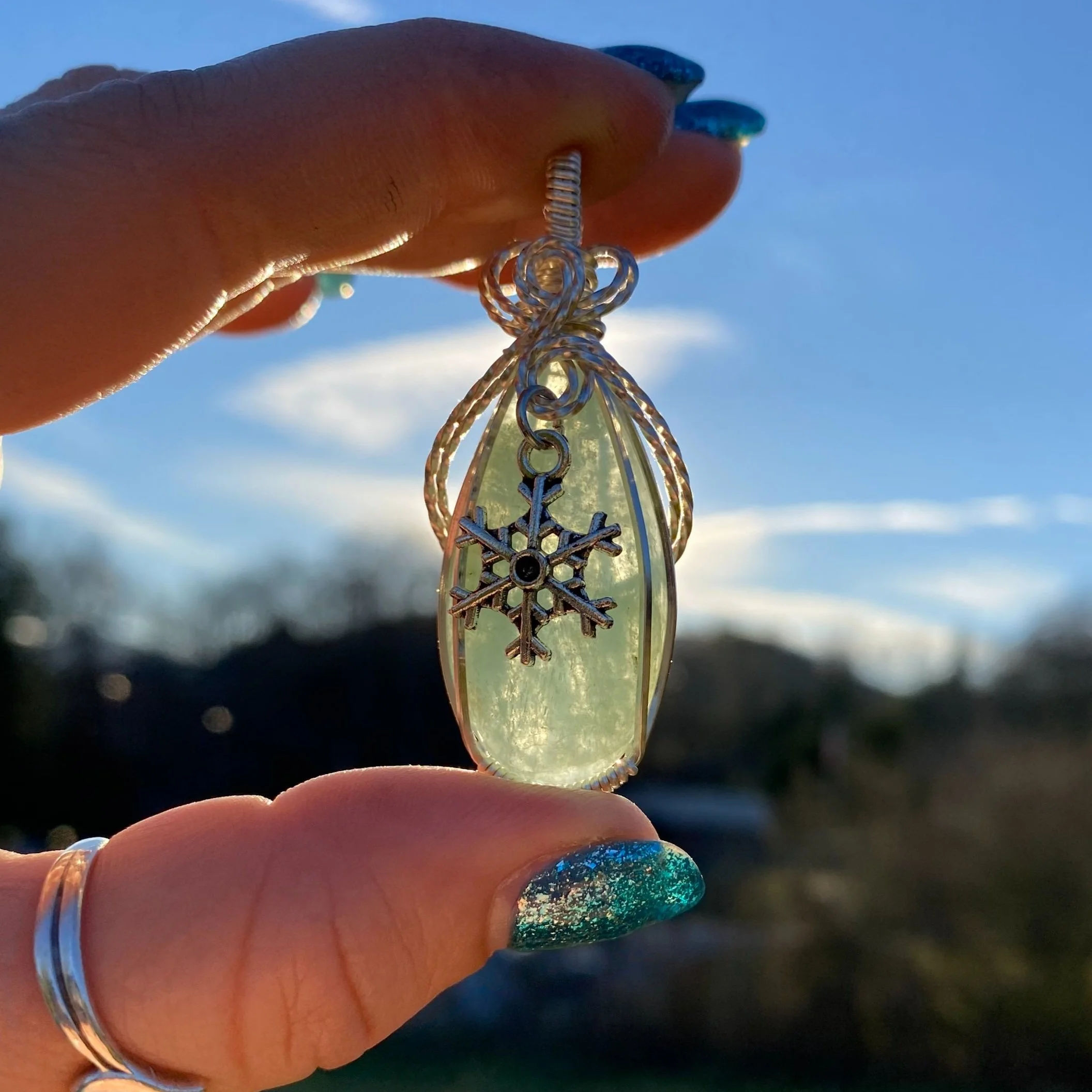 Winter Collection - Aquamarine with a Snowflake Charm
