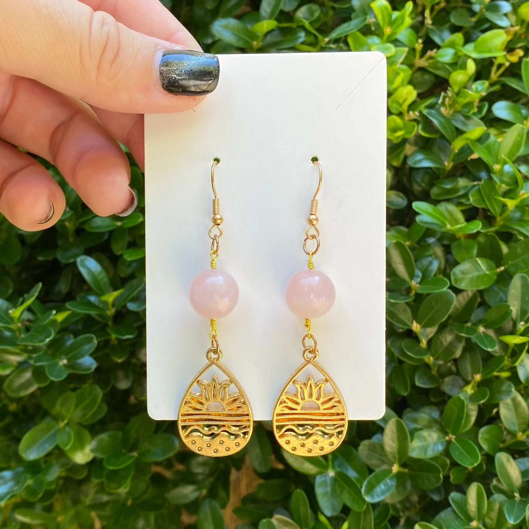 Rose Quartz Sunrise Dangly Earrings