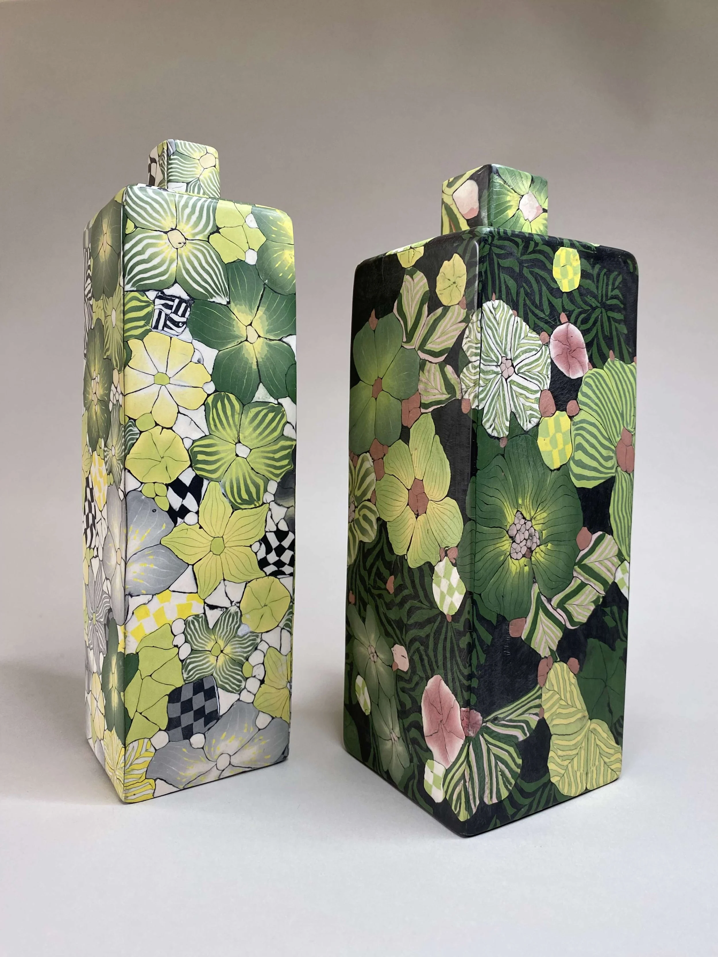 Green floral bottles