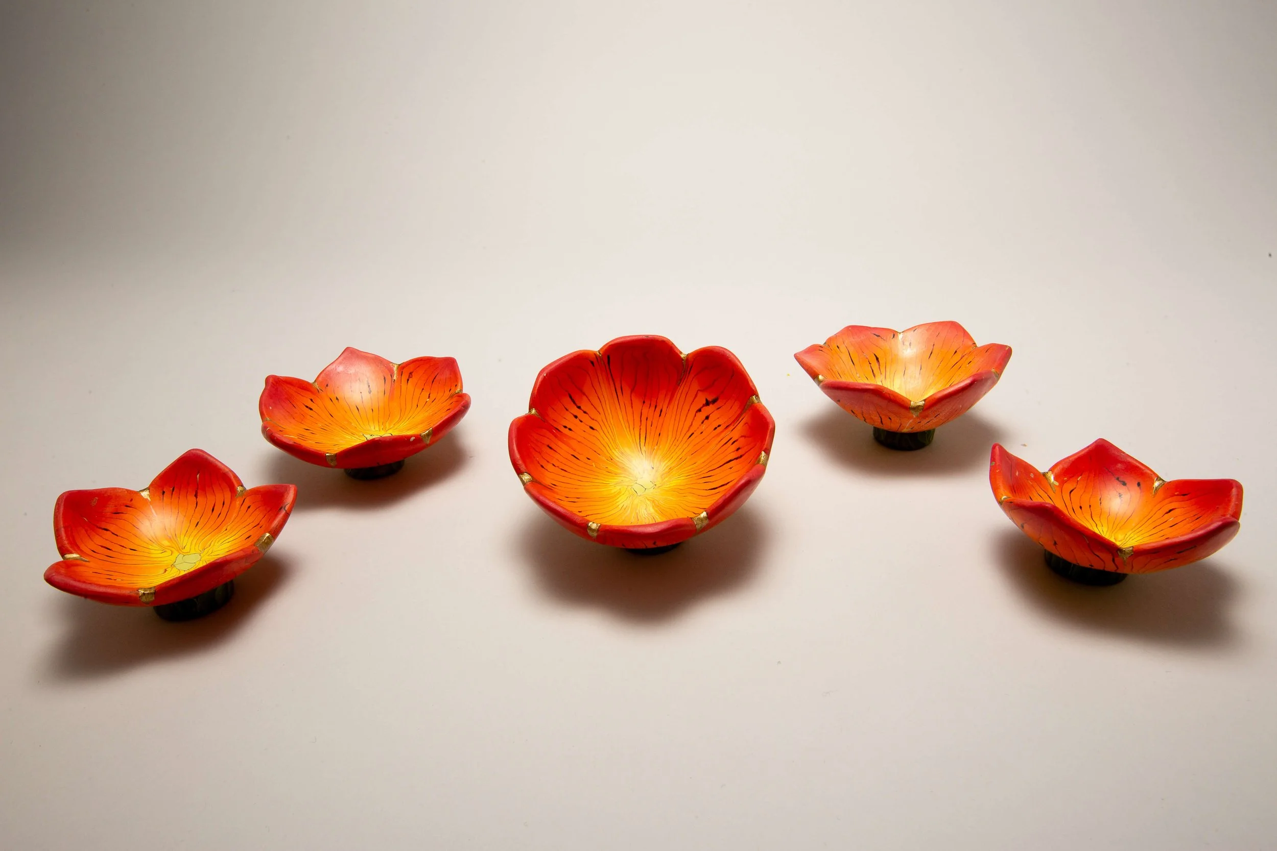 Small Nerikomi bowls
 
 Coloured porcelain with gold Kintsugi detail 
 Various sizes 
 Sold 