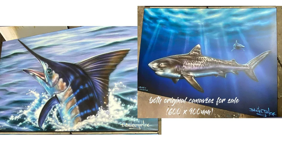 striped marlin tiger shark canvas