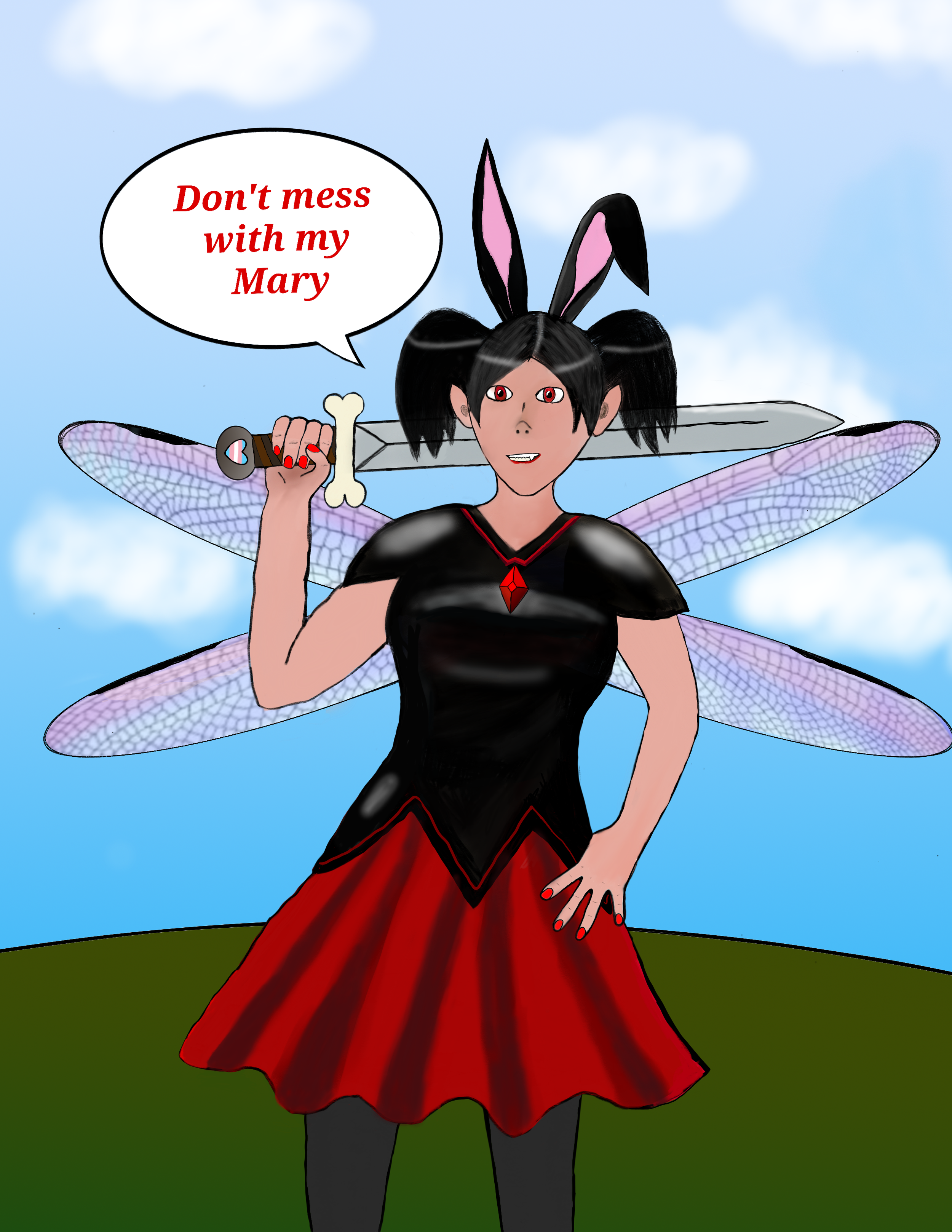 Eris of the Stellae System's second contribution to the Fan Art collection also represents the first time Nightmary (or should we say "Knight Mary") is ever depicted on her own in a piece of Fan Art. This piece in Particular was actually a Birthday g