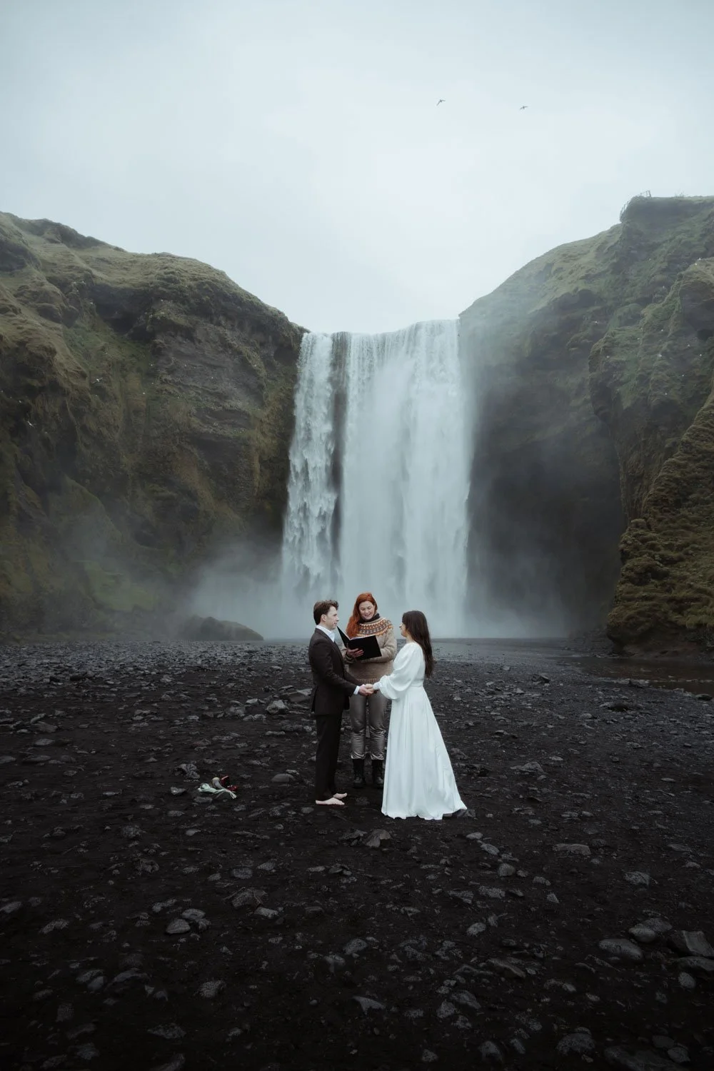misty morning wedding at Skogafoss Iceland
