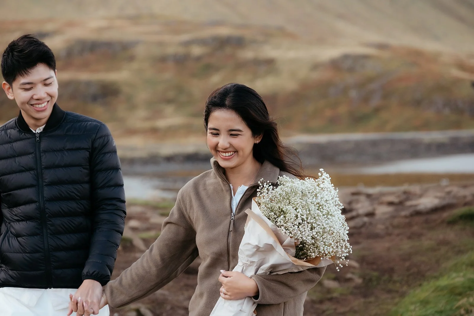 Luke and Euphrasia celebrating their engagement on the Snæfellsnes Peninsula