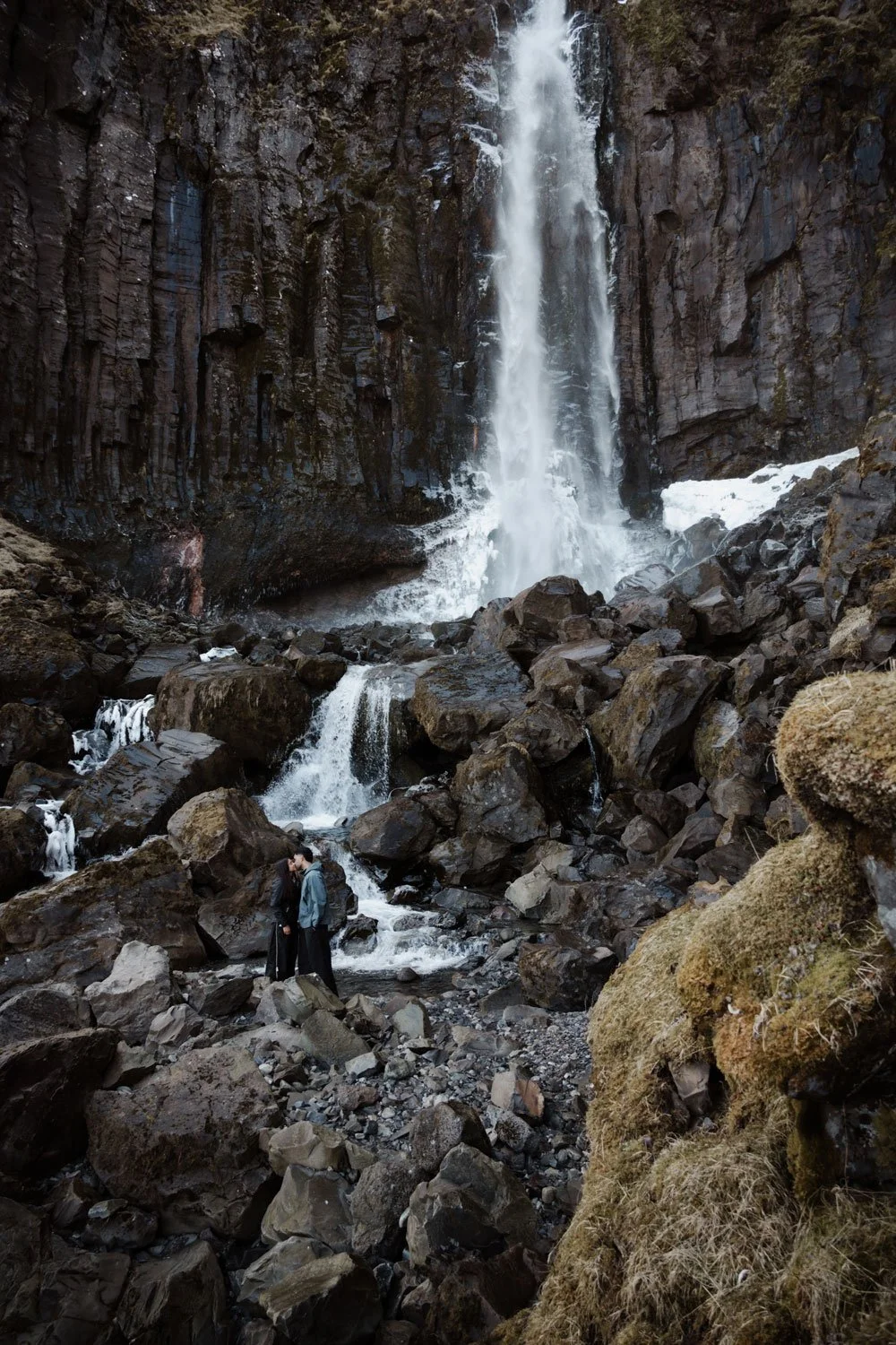 Iceland hiking proposal with waterfall and mountains