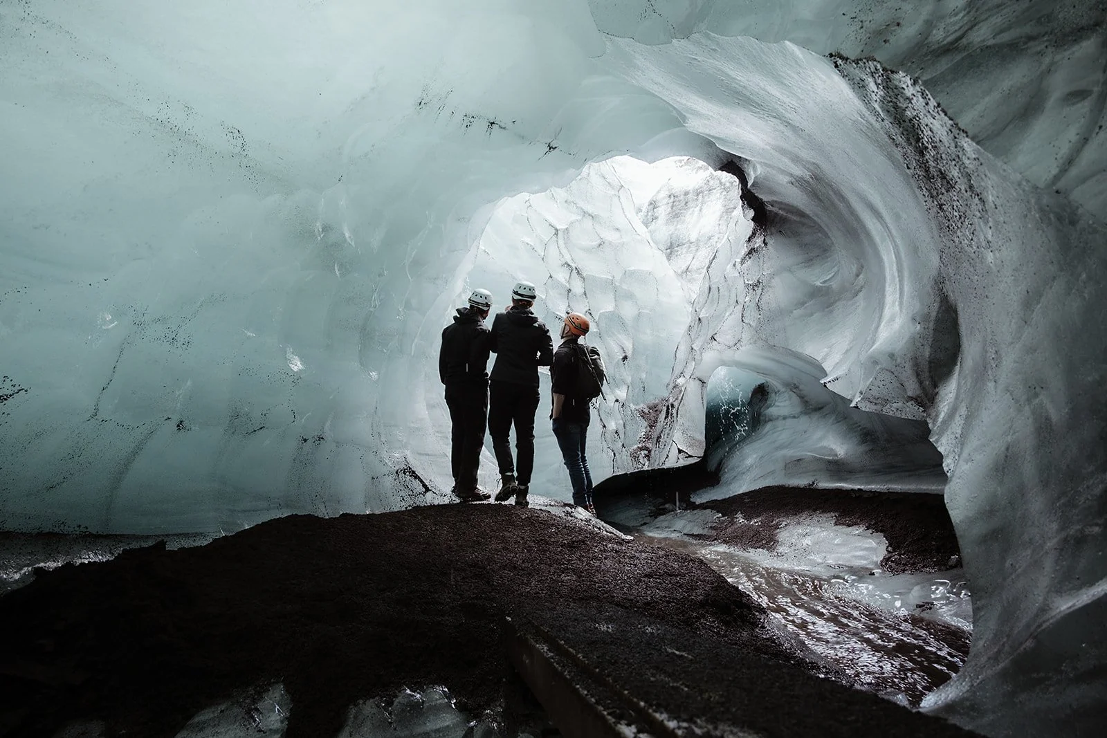 Newly engaged couple during a summer Katla ice cave experience