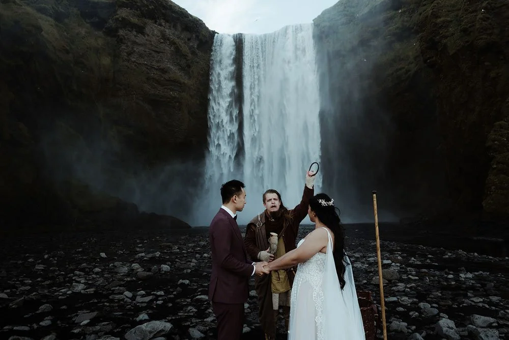 Asatru ceremony elopement at Skogafoss in Iceland | Dulce &amp; Christopher