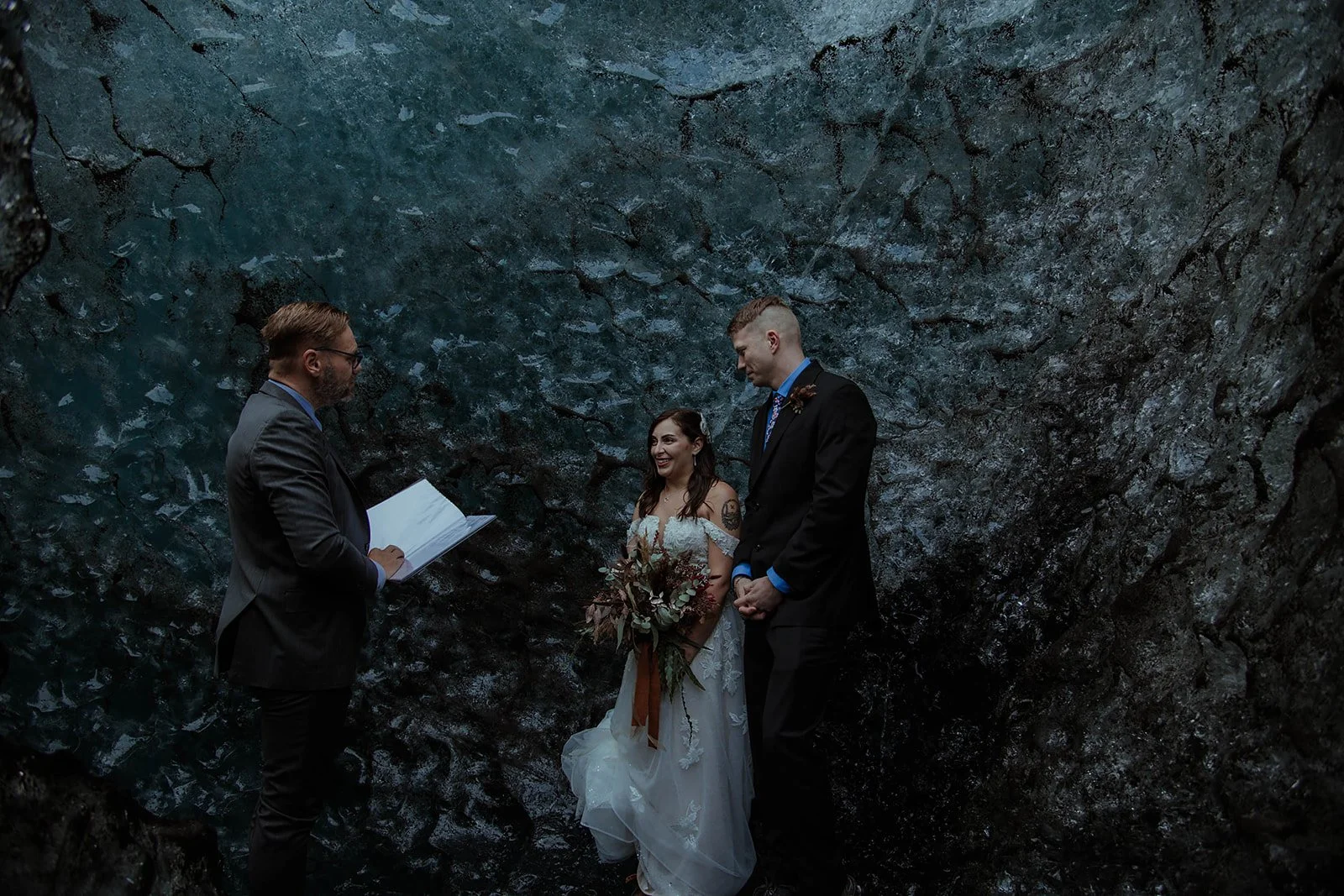 an elopement wedding in ice cave in Iceland