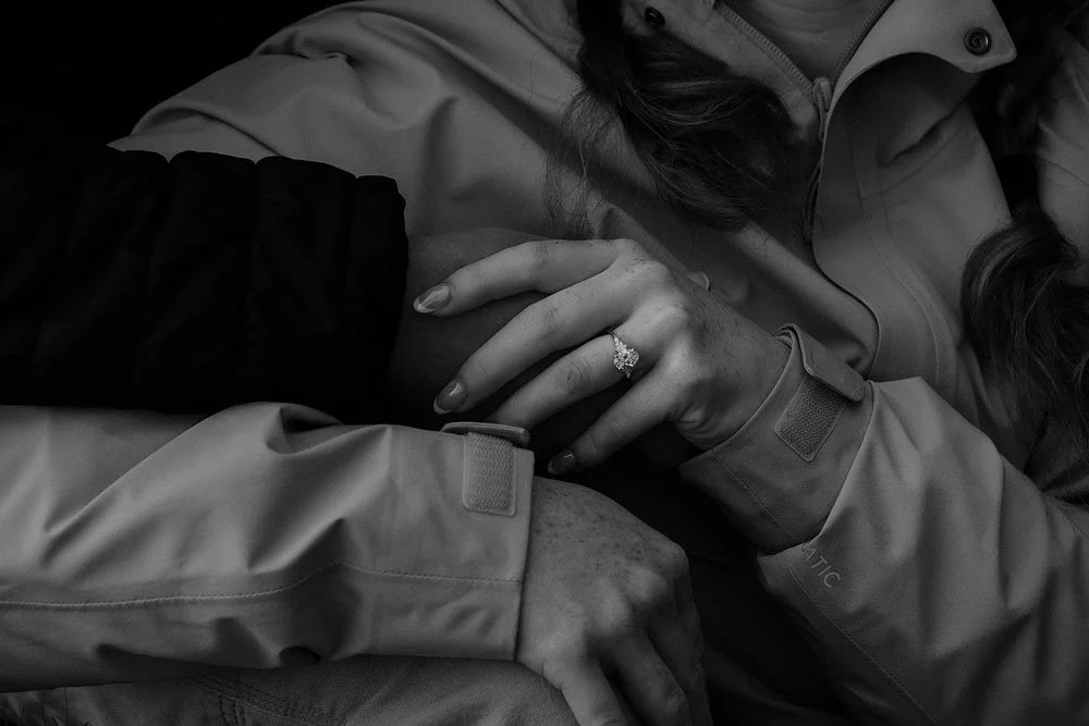 couple celebrating engagement during Iceland proposal