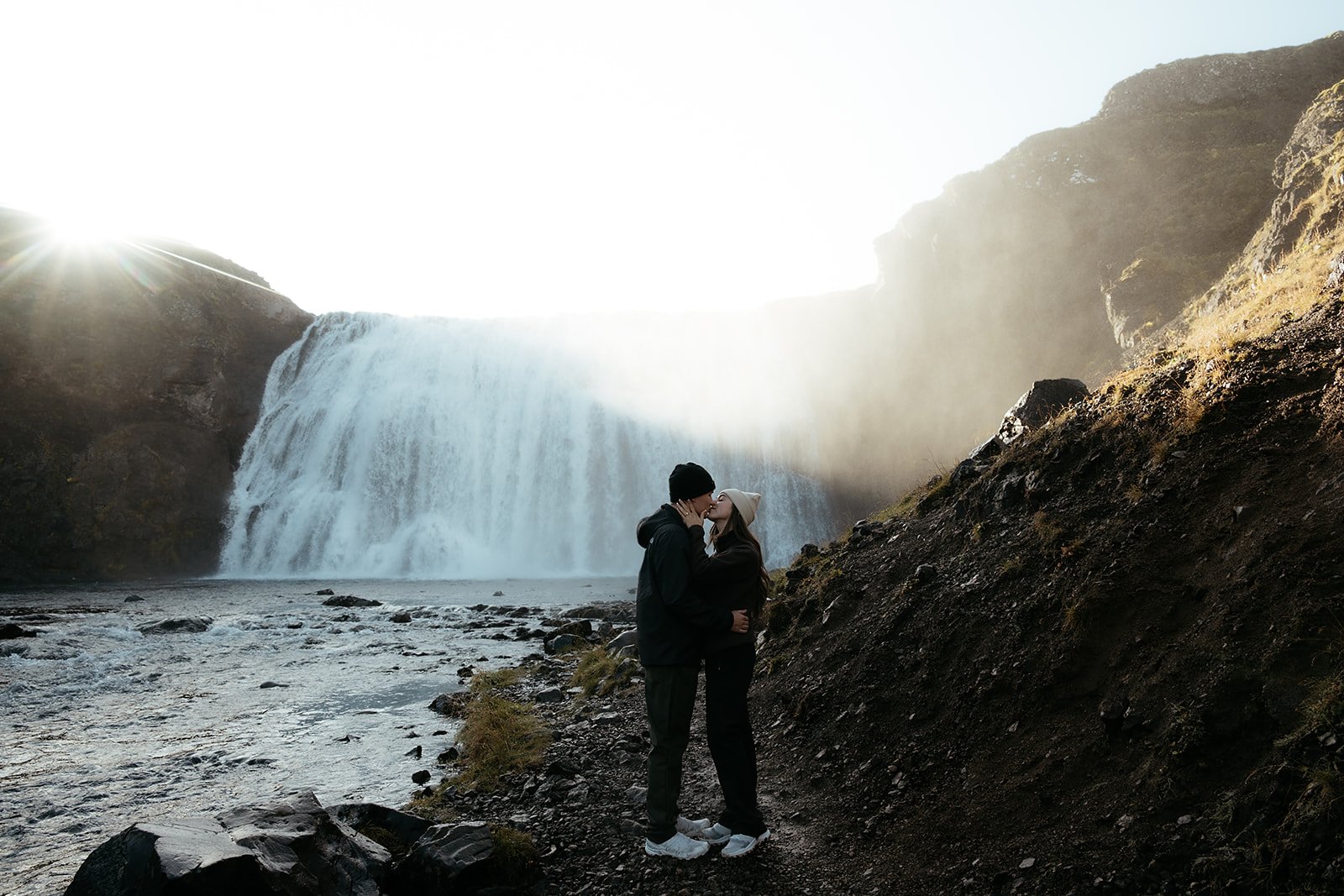 Tyler and Madison together after their romantic proposal at Þórufoss near Reykjavík