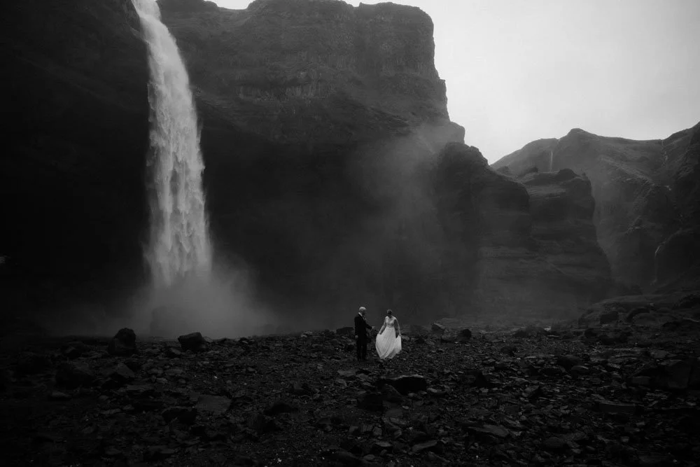 romantic Háifoss elopement surrounded by wild Iceland landscape
