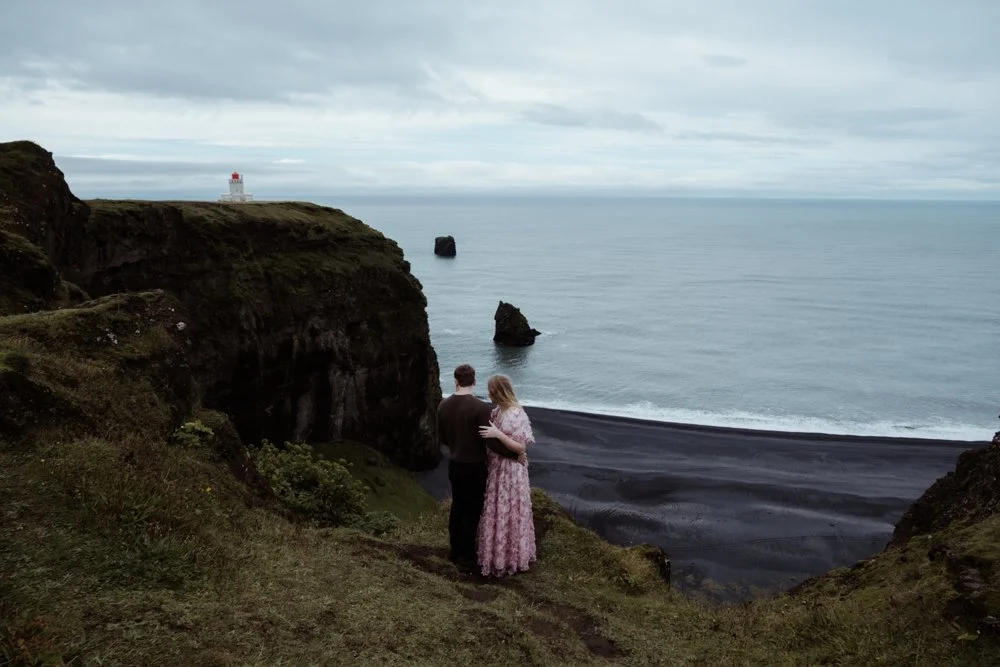 William and Kelsie during their engagement photographs at Dyrhólaey