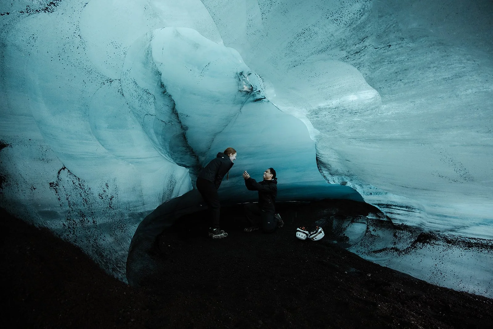 Vince proposing to Sheila inside an ice cave at Katla in July