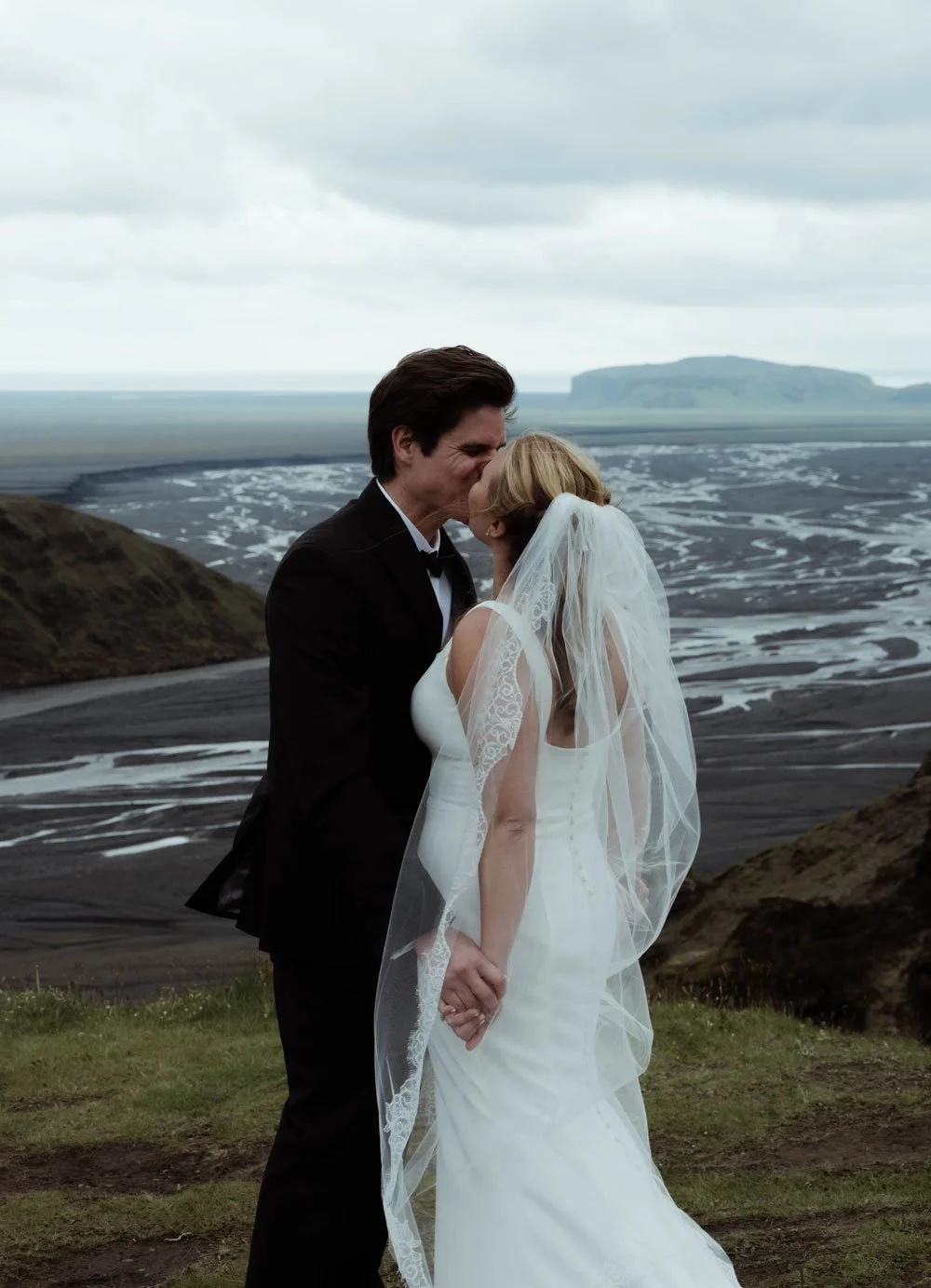 bride and groom in their wedding in the highlands of Iceland