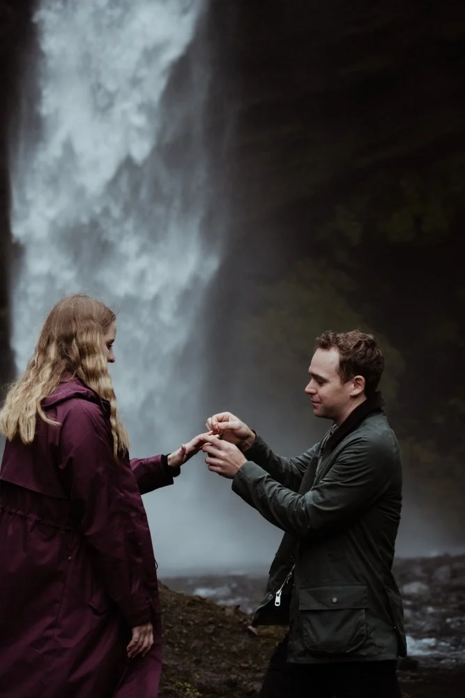 Early morning Kvernufoss proposal during Iceland's summer season