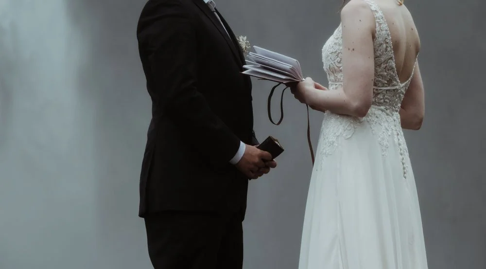 Háifoss wedding ceremony overlooking dramatic Iceland canyon