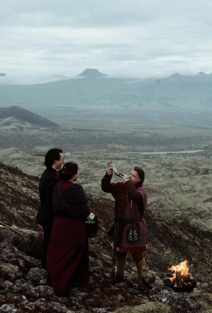 Ásatrú wedding ceremony during Chey and Joe's solar eclipse elopement in Iceland.