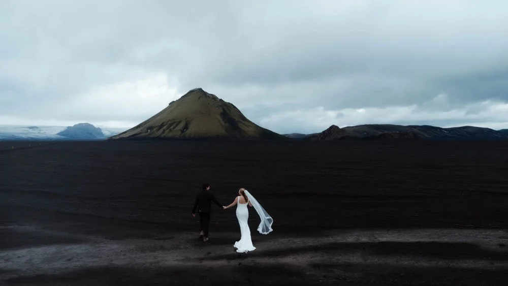 wedding couple getting married in Iceland's volcanic landscape