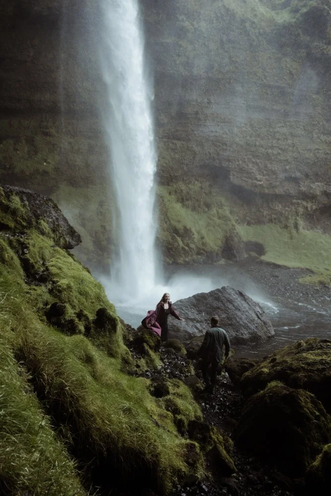 William and Kelsie walking near Kvernufoss after getting engaged