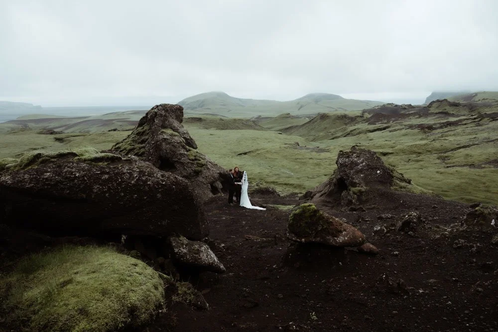 private Iceland elopement in moss covered volcanic landscape