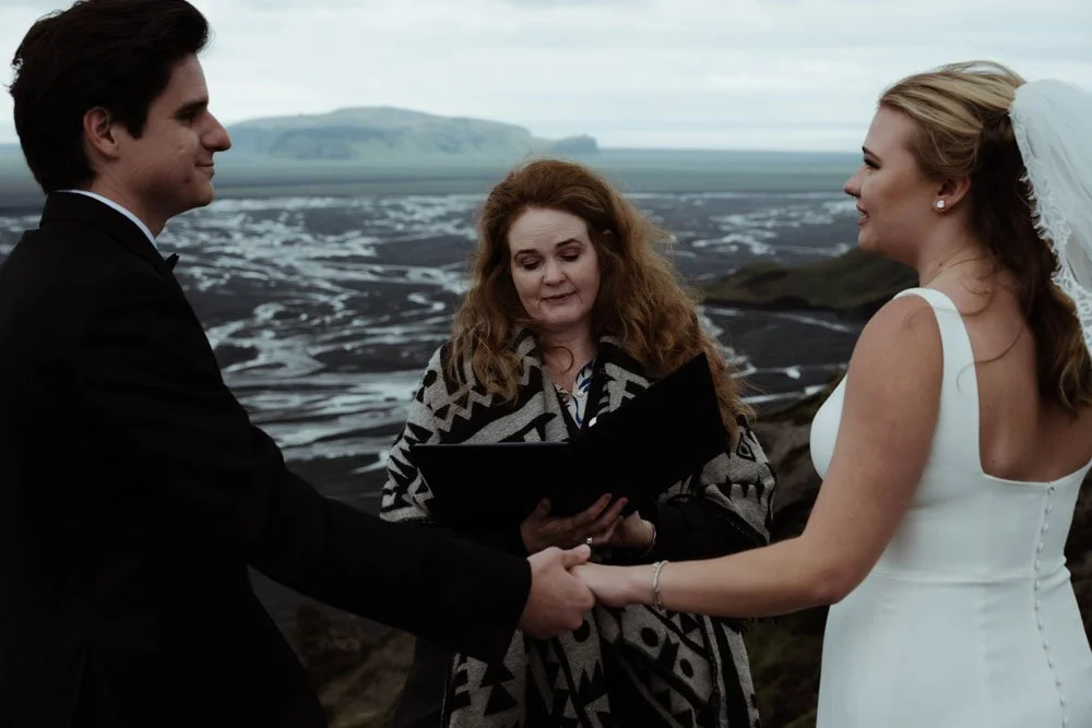 bride and groom in their wedding in the highlands of Iceland