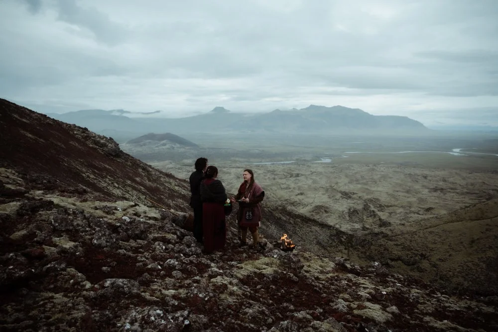 Chey and Joe together before their Ásatrú wedding ceremony in Snæfellsnes.