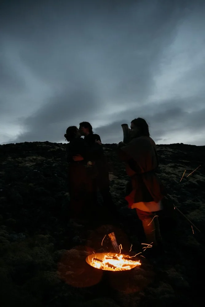 Newlyweds Chey and Joe as the deepest darkness of the solar eclipse arrives in Iceland.