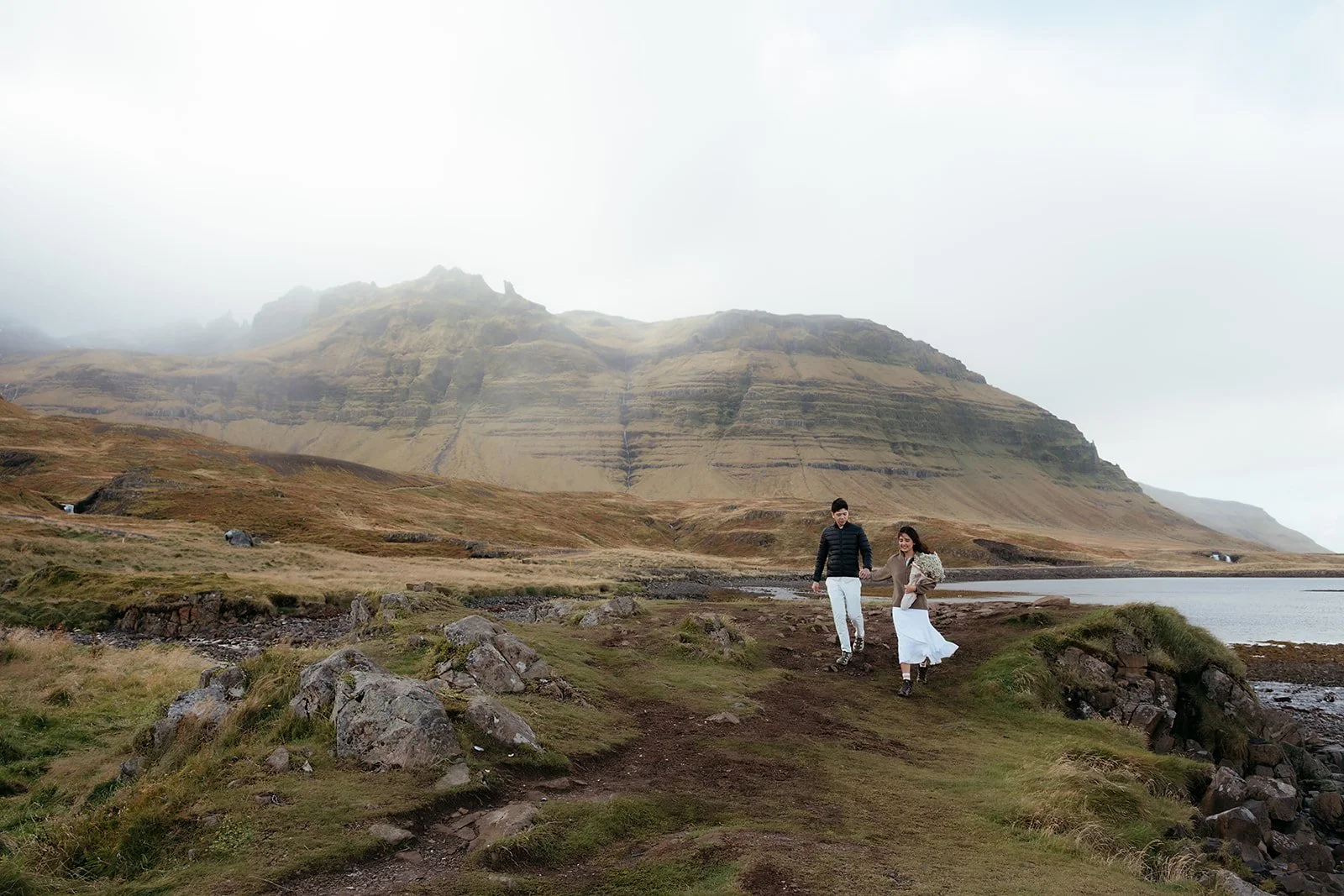 Luke and Euphrasia during their engagement photo session at Kirkjufell