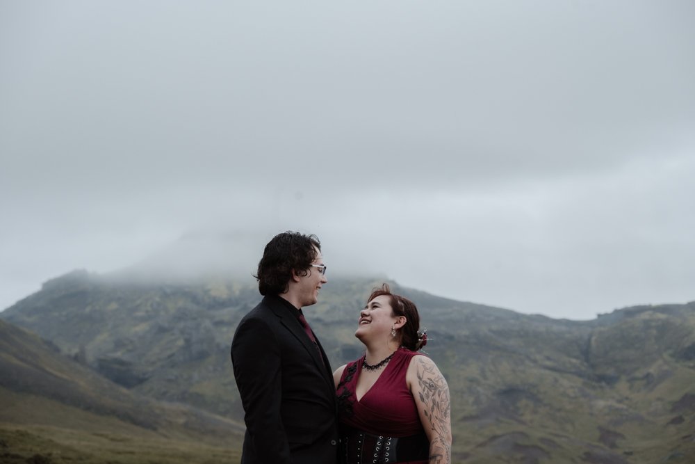 Chey and Joe sharing a quiet moment together after their Iceland elopement ceremony.