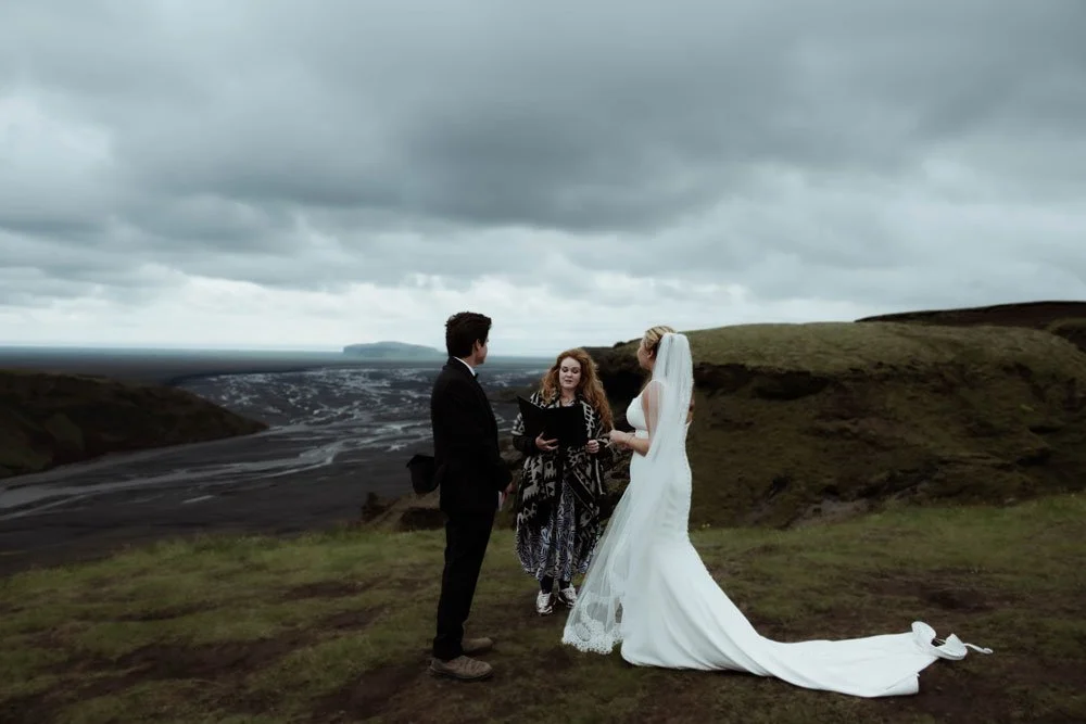 bride and groom in their wedding in the highlands of Iceland