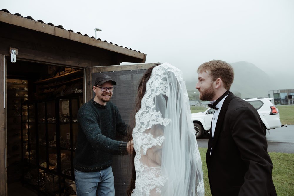 couple visiting Mineral Museum in Vík during elopement