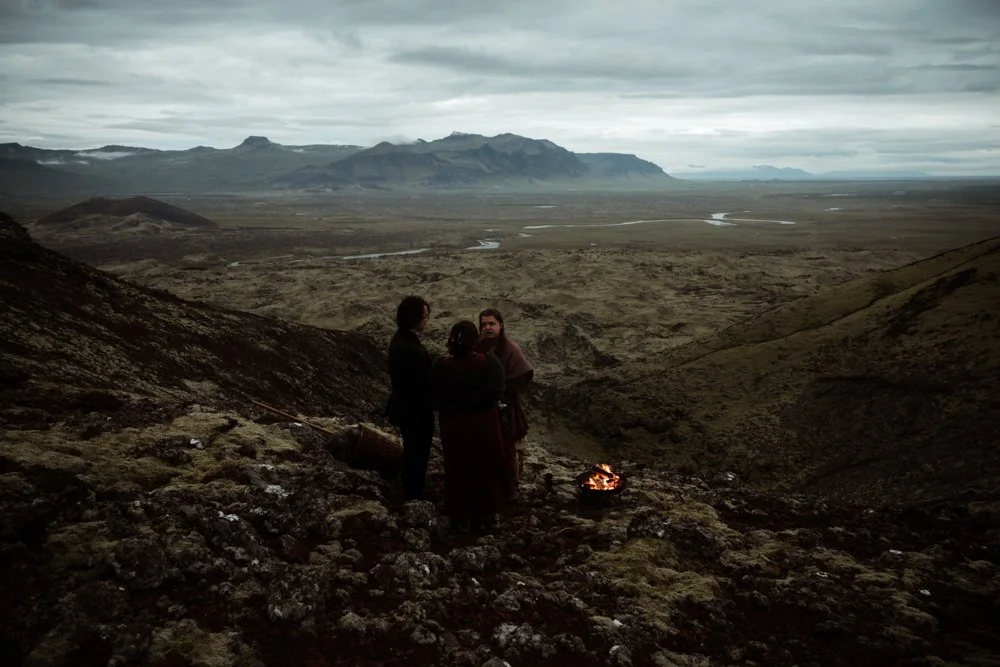 Chey and Joe sharing a quiet moment during their Ásatrú elopement ceremony.